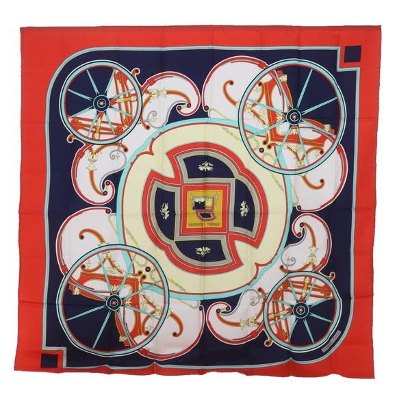 HERMES Carre 90 WASHINGTONfS CARRIAGE Scarf Silk Red Auth am5911 - Picture 1 of 16